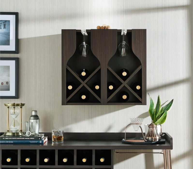 Oki Wooden Wine Rack Wall Mounted or Tabletop (8 Bottles, 6 Stemware, & Cork holder)