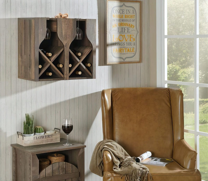 Oki Wooden Wine Rack Wall Mounted or Tabletop (8 Bottles, 6 Stemware, & Cork holder)