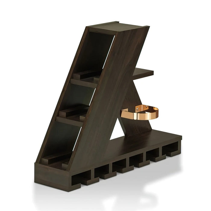 Pyramid Faux Wenge Wood Wall Mounted Wine Rack and Stemware Holder