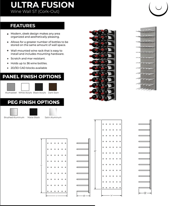 Fusion Wine Wall ST - 4FT Triple Column Cork-Out Wine Rack (36 Bottles)