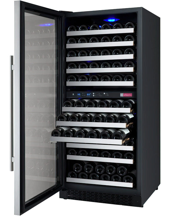 24" Wide FlexCount II Tru-Vino 121 Bottle Dual Zone Stainless Steel Left Hinge Wine Refrigerator