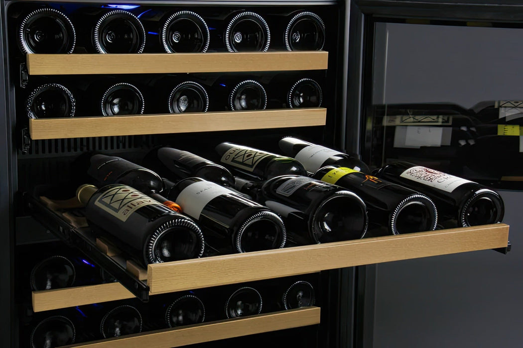 24" Wide FlexCount II Tru-Vino 56 Bottle Single Zone Black Left Hinge Wine Refrigerator