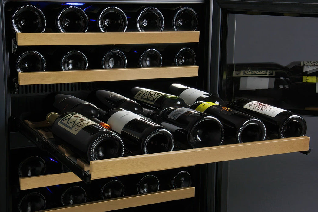 24" Wide FlexCount II Tru-Vino 56 Bottle Dual Zone Black Right Hinge Wine Refrigerator