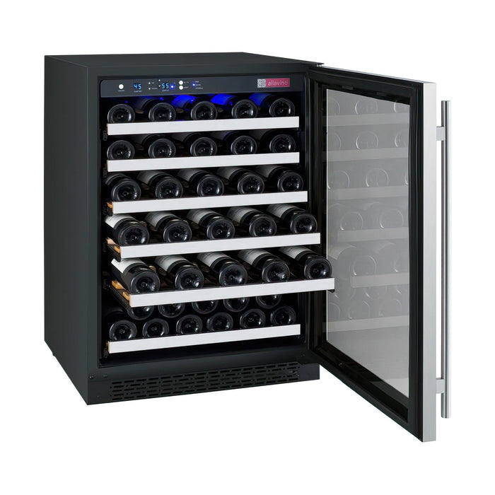 24" Wide FlexCount II Tru-Vino 56 Bottle Single Zone Stainless Steel Right Hinge Wine Refrigerator