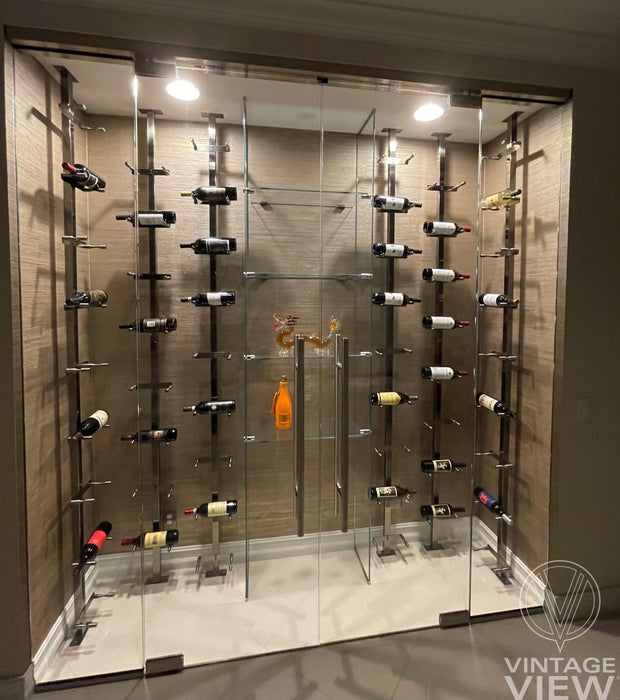 Vino Series Pins Floating Wine Rack Frame Kit, Single Sided Floor-to-Ceiling (60 bottles - Triple Depth)