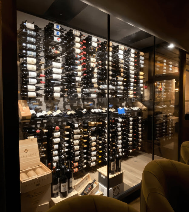 Floor to Ceiling Mounted Wine Rack Display — 2-sided (84 Bottles)