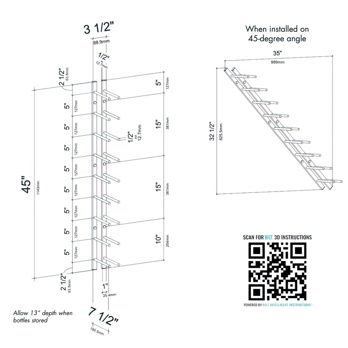 Vino Rails Flex 45° Wall Mounted Wine Rack (9 Bottles)