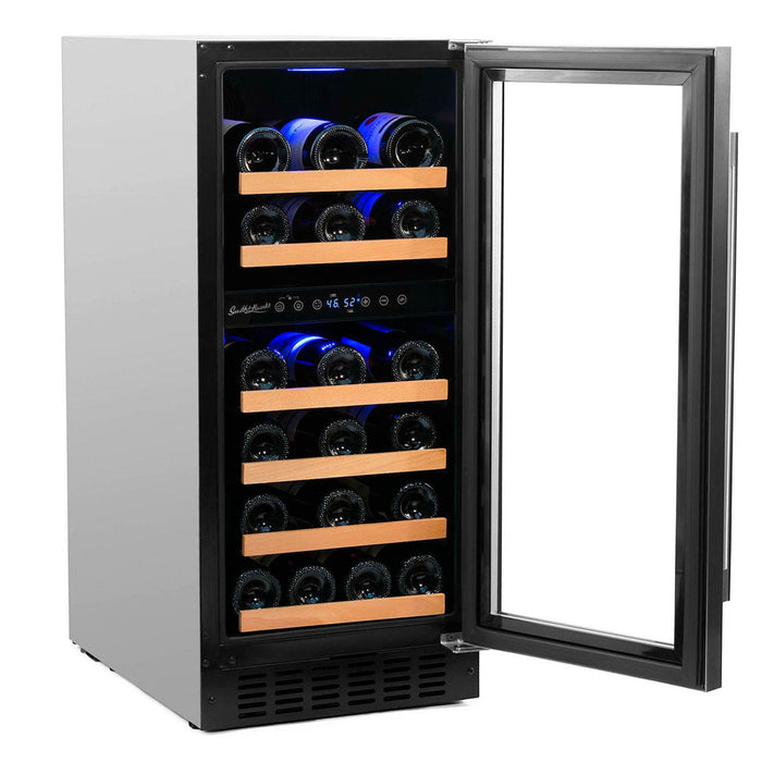 32 Bottle Dual Zone Wine Cooler, Stainless Steel Door Trim