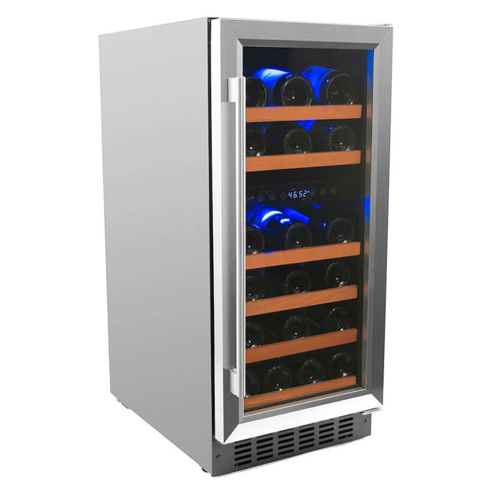 32 Bottle Dual Zone Wine Cooler, Stainless Steel Door Trim