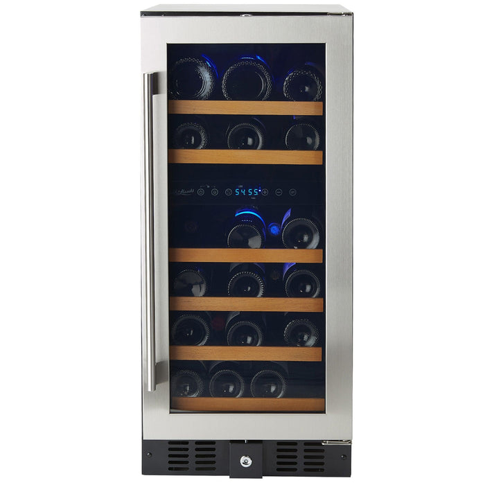 32 Bottle Stainless Steel Under Counter Wine Cooler, Dual Zone