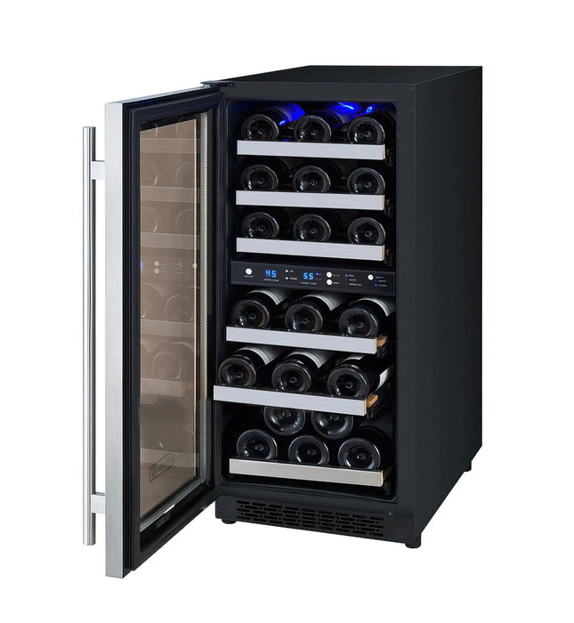 15" Wide FlexCount II Tru-Vino 30 Bottle Dual Zone Stainless Steel Left Hinge Wine Refrigerator