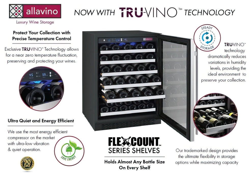 47" Wide FlexCount II Tru-Vino 112 Bottle Three Zone Stainless Steel Side-by-Side Wine Refrigerator