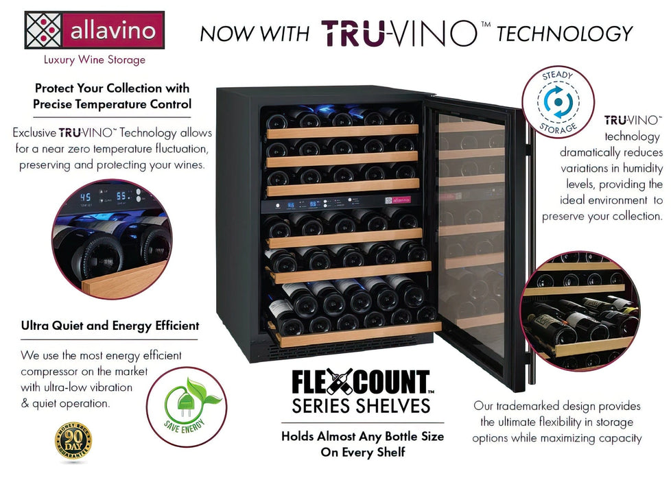 47" Wide FlexCount II Tru-Vino 112 Bottle Dual Zone Black Side-by-Side Wine Refrigerator