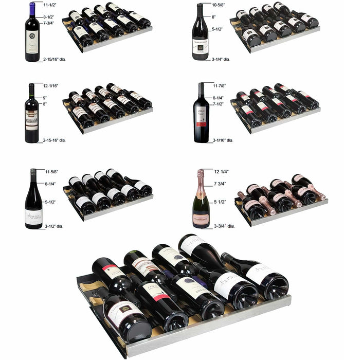 24" Wide FlexCount II Tru-Vino 56 Bottle Dual Zone Stainless Steel Left Hinge Wine Refrigerator