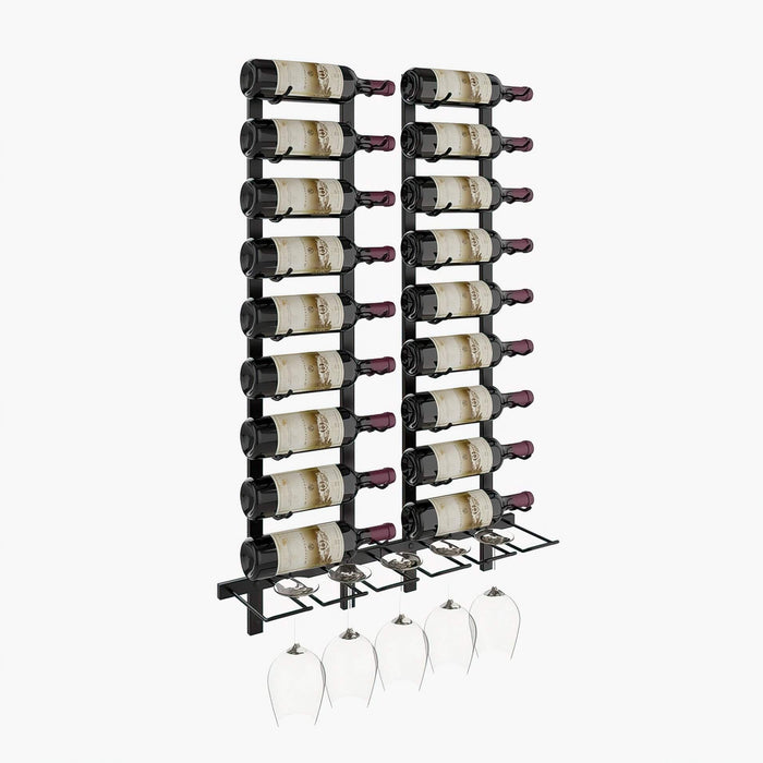 W Series Wet Bar Wall Mounted Wine & Glass Rack (18 Bottles | 5 Glasses - Single Depth)